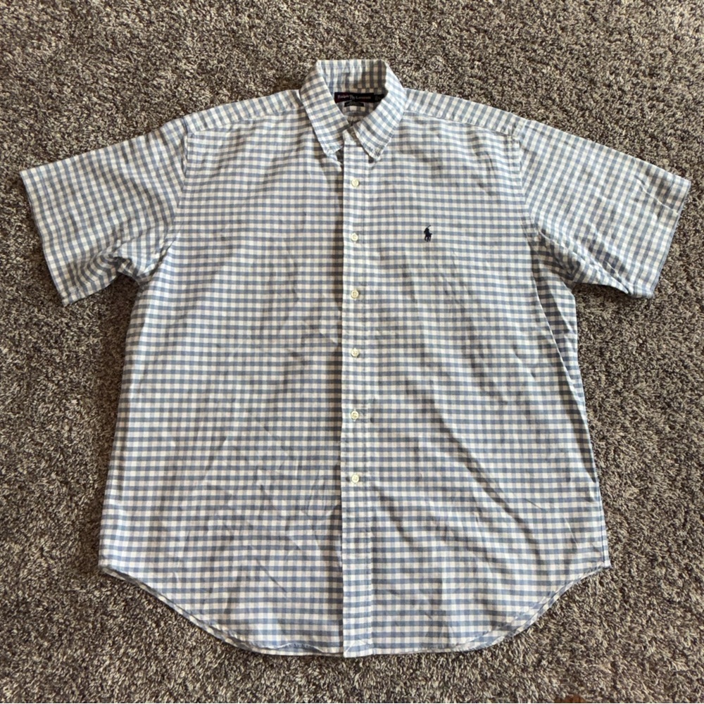 RALPH LAUREN Blake Shirt Mens Large Blue Gingham Plaid Short Sleeve Button Down